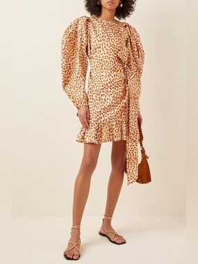 Ulla Johnson Rosario Silk Leopard Print Puff Sleeve Mini Dress 4